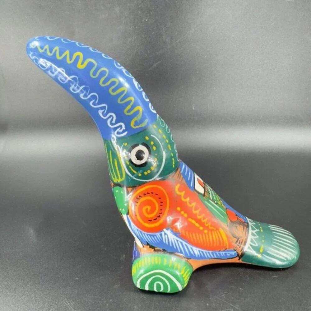Vintage‎ Mexico Hand Made Pottery RedWare Toucan Bird Hand Painted Decor Figure